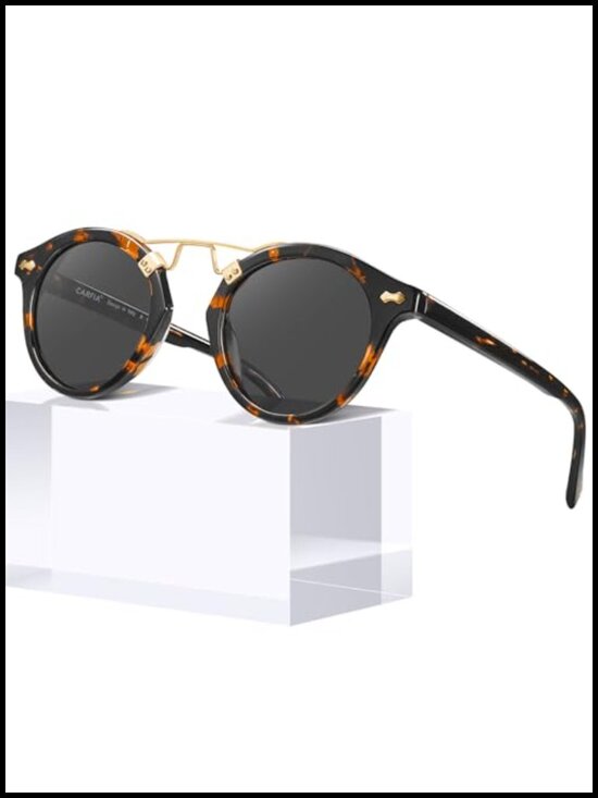 Small Face Acetate Polarized Sunglasses Retro Double Bridge Round main image 4
